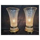 Waterford Crystal Lamps Pair - Diamond Cut Top