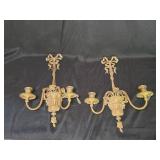 French Louis XVI Style Gilded Wall Sconces Pair