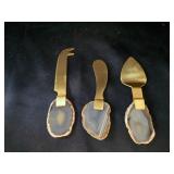 Three Agate and Metal Cheese Spreaders