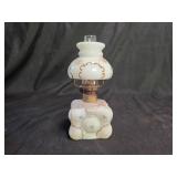 Miniature Milk Glass Oil Lamp - Floral Design