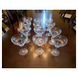 12 Etched Crystal Floral Margarita Coupes