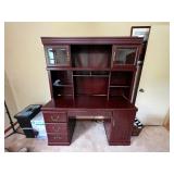 Cherry Finish Credenza Desk with Glass Hutch