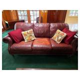 Oxblood Leather Rolled-Arm Nailhead Sofa