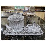 Pressed Glass Vanity Set 3pc Mid-20th C