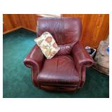 Oxblood Leather Rolled-Arm Recliner Nailhead