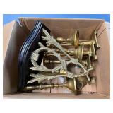 Brass Candlesticks Sconces Ebonised Bracket Lot