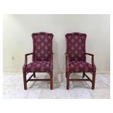 Chippendale Mahogany Library Armchairs Pair