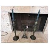 Verdigris Brass Candlesticks India Set of 3