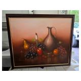 Signed Still Life Oil Pitcher Fruit Candle