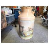 Tole Painted Steel Milk Can Farm Scenes 26"