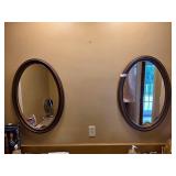 Pair Oval Bronze Finish Wall Mirrors 24in