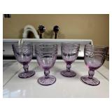 Amethyst Pressed Glass Goblets Set of 4