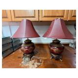 Neoclassical Urn Lamps Pair Burgundy Gold Resin