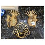 Brass Pineapple Sconces Pair & Scroll Trivet