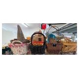 Wicker Splint Wire Basket Lot 8pc Late 20thC