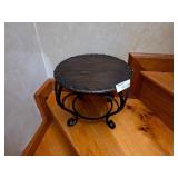 Iron Plant Stand Wood Top Rattan Trim 11in