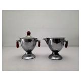 Art Deco Chrome and Red Bakelite Creamer & Sugar