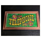 Framed Faux Stained Glass Telephone Sign