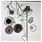 Assorted Antique Glass and Metal Lamp Parts