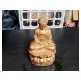 Seated Buddha Figurine, Gold and Red Finish