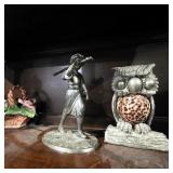 Metal Figurine & Owl Shell Sculpture