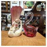 Vintage Ceramic Vase & Glass Swan Decor
