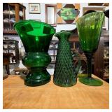 Vintage Emerald Green Art Glass Vases