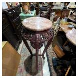 Carved Wood Pink Marble Top Plant Stand