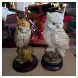 Vintage Owl Figurines on Wooden Bases