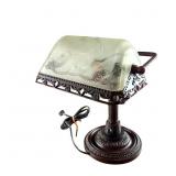 Vintage Style Floral Frosted Glass Bankers Lamp