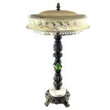Vintage Metal Table Lamp with Green Glass Accent