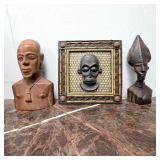 Carved Wood African Style Busts & Plaque