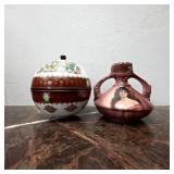 Vintage Ceramic Covered Jar and Portrait Vase
