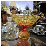 Amberina Glass Pedestal Compote Bowl