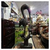 Carved Wood Heron Bird Sculpture
