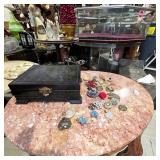 Vintage Wooden Jewelry Box with Contents