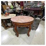 Carved Wood Marble Top Side Table