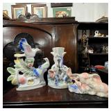 Iridescent Ceramic Elephant & Bird Figurines