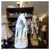 Ceramic Mare & Foal with Carved Pegasus Figure