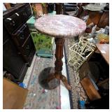 Carved Wood Marble Top Pedestal Stand