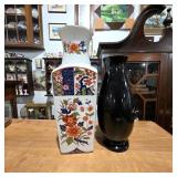 Japanese Old Imari & Black Ceramic Vases