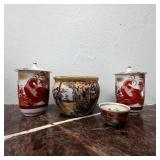 Asian Porcelain Cups and Decorative Bowl