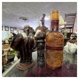 Carved Wooden Sculptures & Decorative Bottle