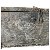 Carved Wooden Tribal Chest with Fish Motif