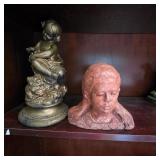 Gilt Figure and Terracotta Bust Group