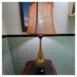 MCM Glass Table Lamp with Burlap Shade