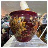 Asian Lacquered Floral Fishbowl Planter
