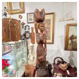 Carved Wood Woman Marchande Sculpture