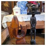 Carved Wooden Fish and Human Sculptures