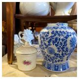 Blue & White Porcelain Ginger Jar & Floral Jar